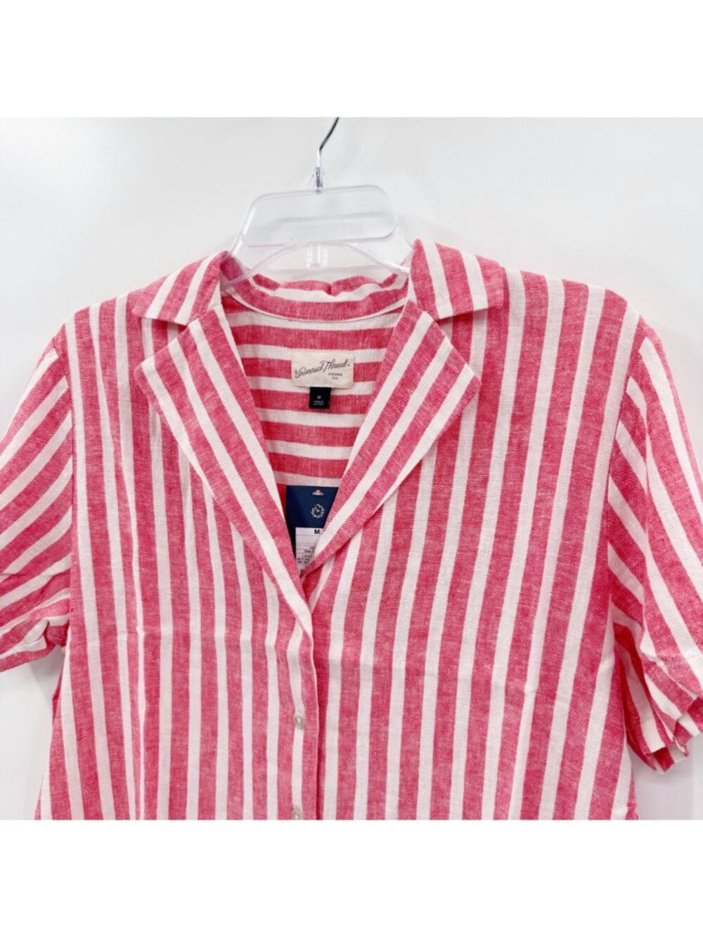 NEW Universal Thread Coral Striped Linen Blend Short Sleeve Button Down Size M - Picture 3 of 7